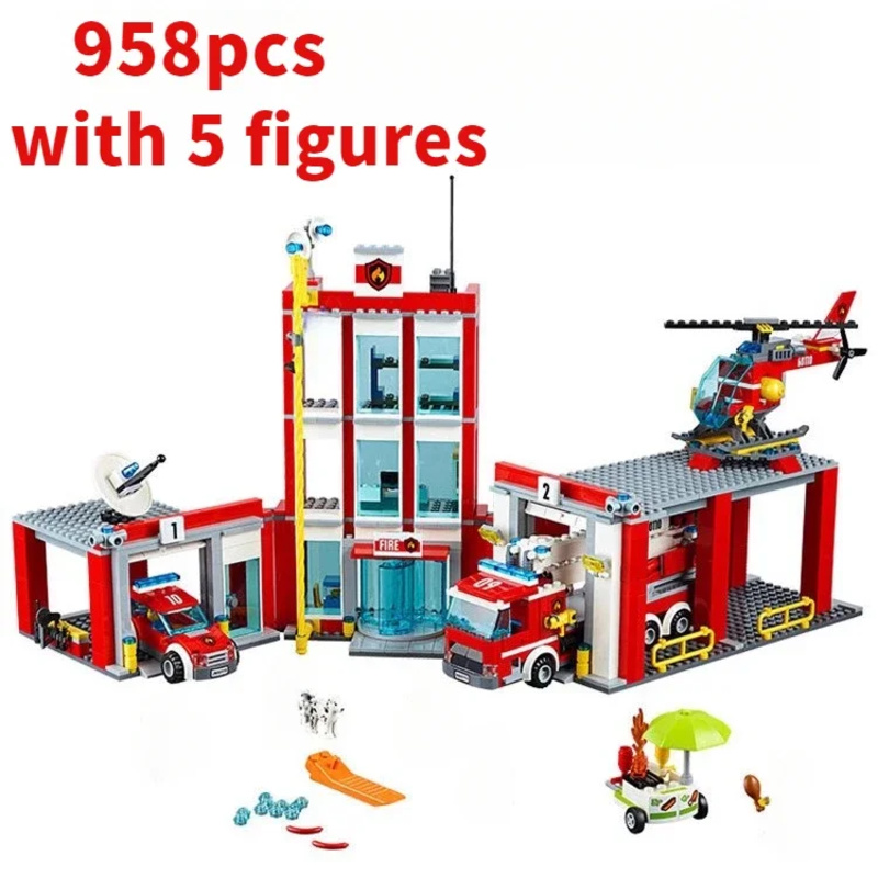 Lego Set City - Stad Brandweerkazerne Helikopter Vrachtwagen Garage Brandweerhuis