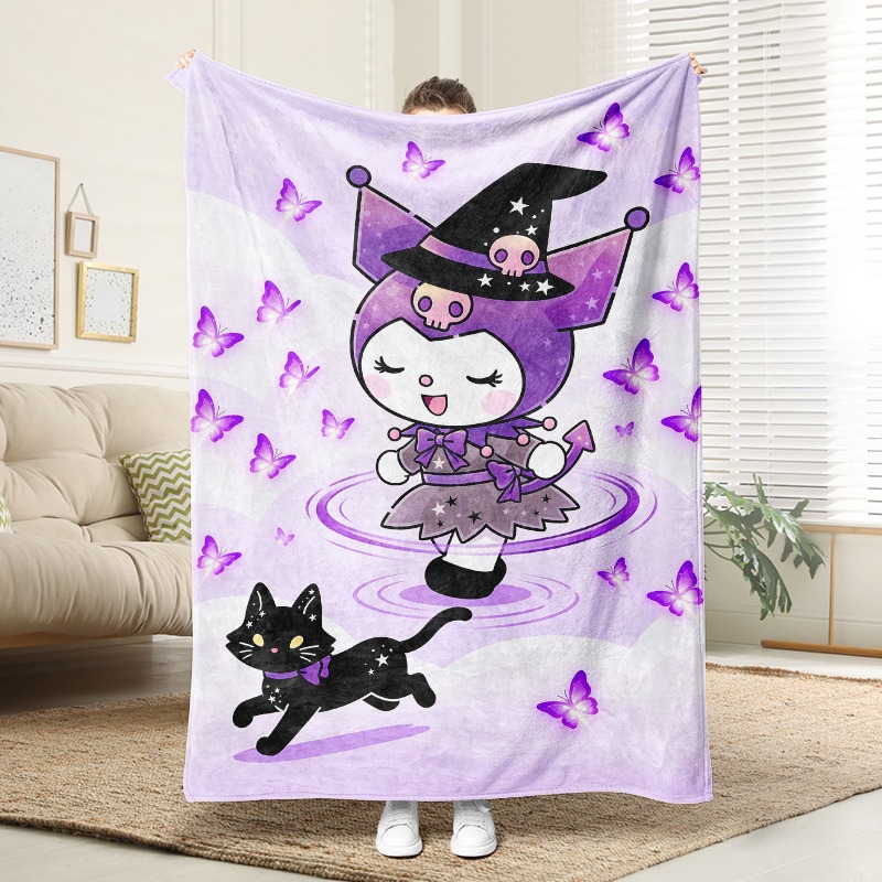 Christmas Throw Blanket - Sanrio Dekbed, knus paars heksen-zwarte kat