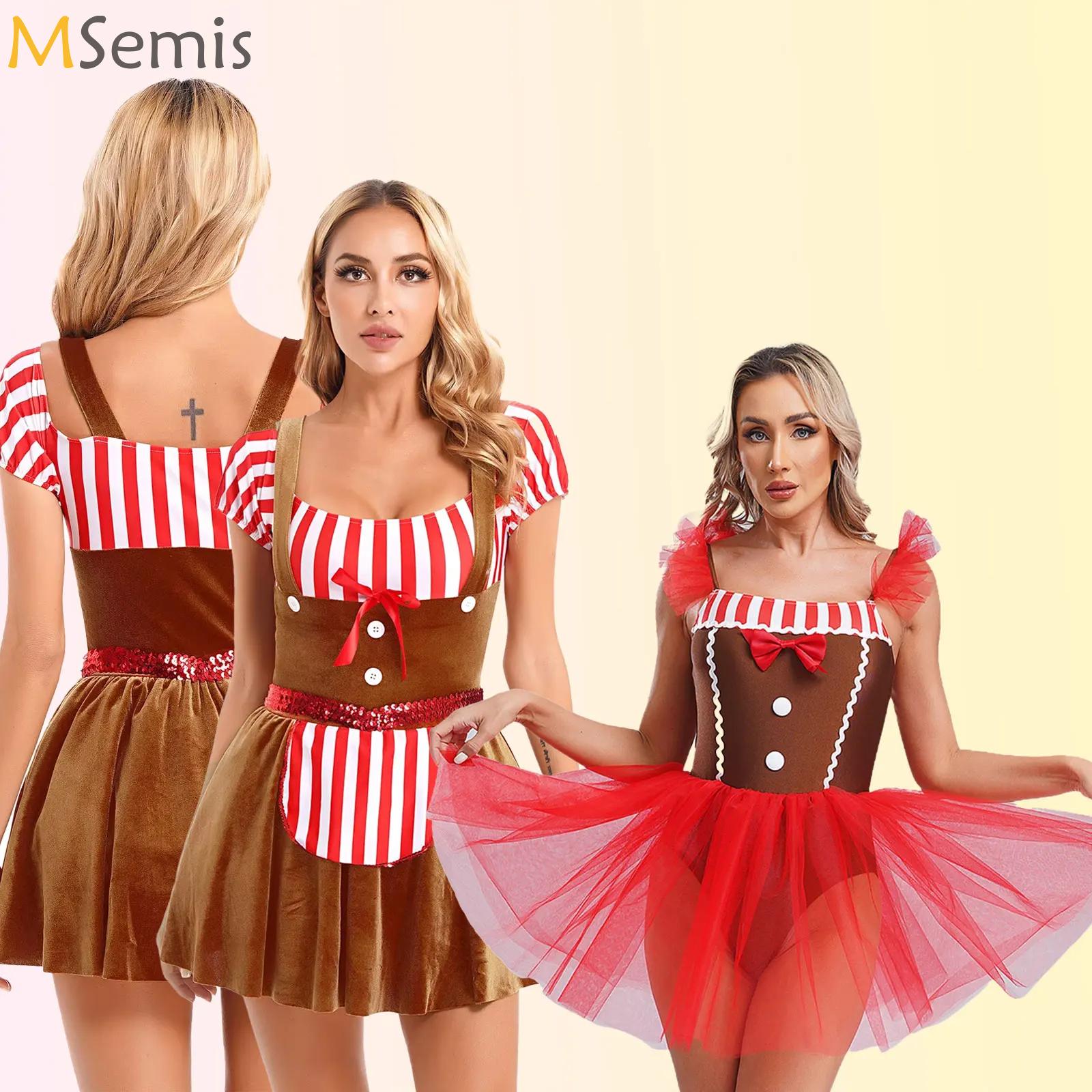 Elf Costume Christmas - Volwassen Kerst Cosplay Kostuum Peperkoek Streep