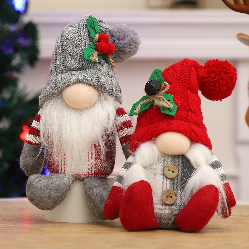 Santa Hat Plush - 2 stuks Kerst Gezichtsloze Kabouterpop Gebreide