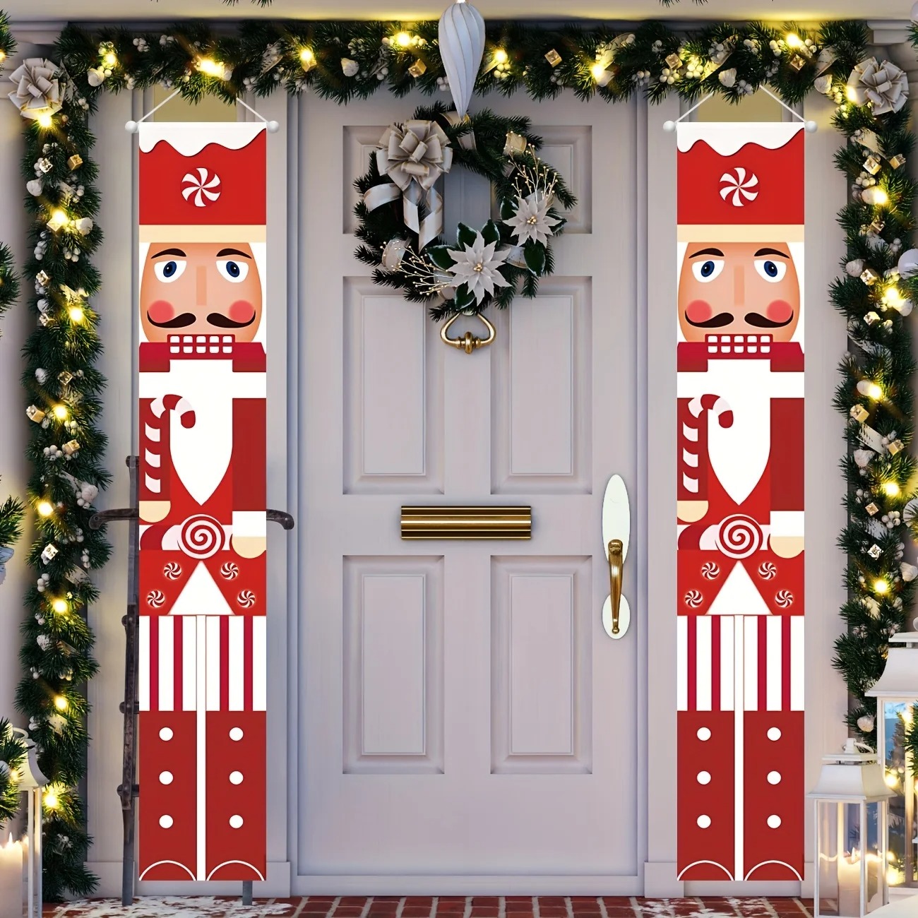 Nutcracker Figurine - Kerstbanner Set Notenkraker Soldaat Snoep Print