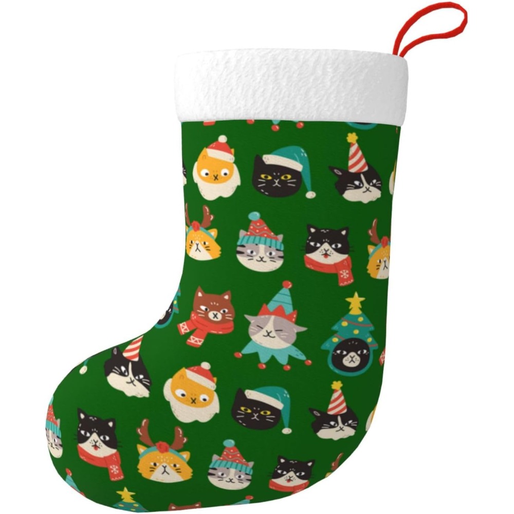Christmas Stocking Hanging - Leuke katten groene kerstsokken open haard