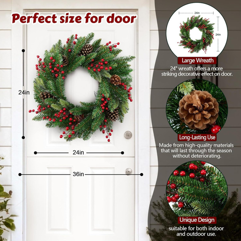50 cm kunstmatige kerstkrans,  - Christmas Wreath Fake recensie en prijs