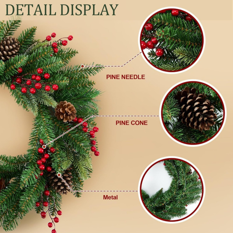 50 cm kunstmatige kerstkrans,  - Christmas Wreath Fake recensie en prijs